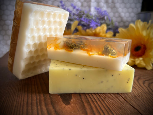 Milk and Honey Soap - Handmade 4 oz Bars - Oatmeal Milk and Honey / Lemon Poppy / Calendula Honey